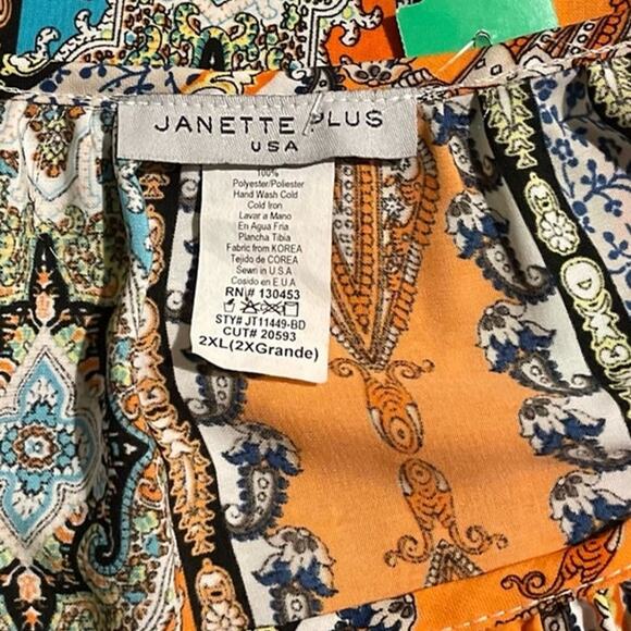 Janette Plus 2X Mixed Print Long Sleeve Scoop Neck Blouse - Picture 5 of 5